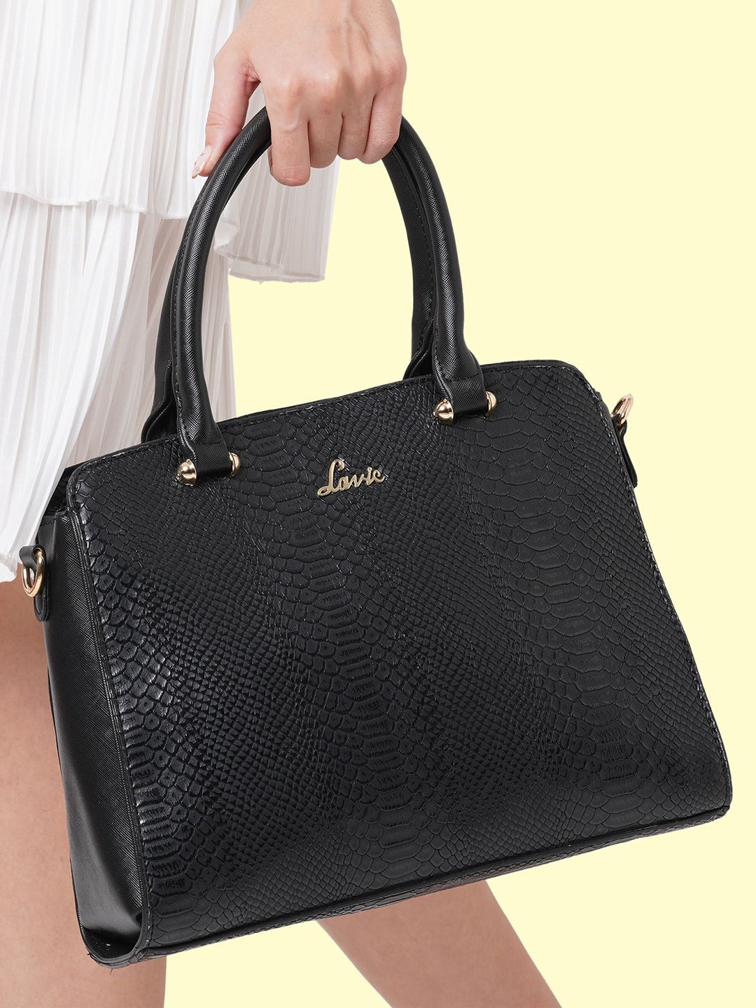 Lavie Black Animal Textured PU Regular Structured Handheld Bag