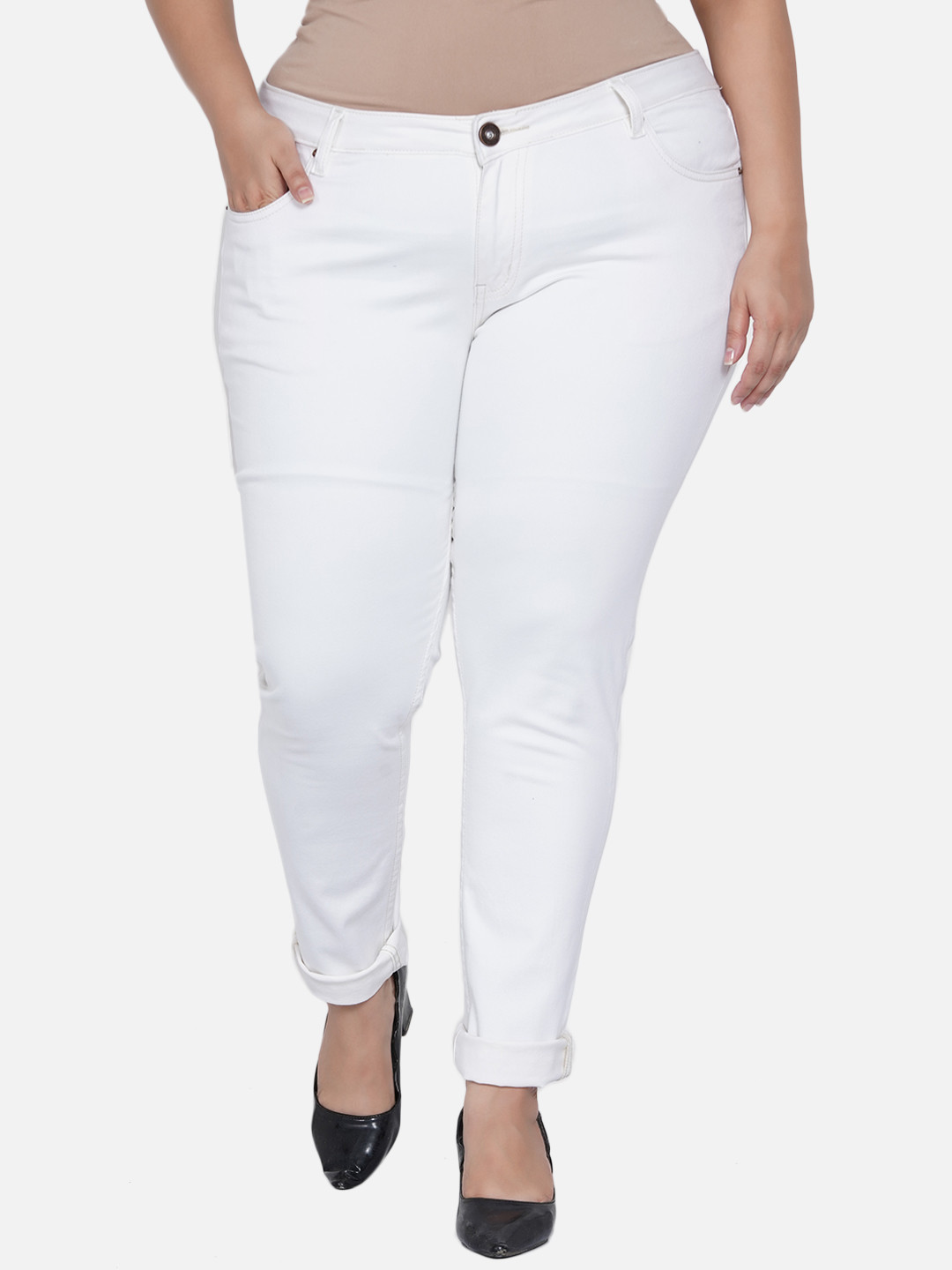 Kiaahvi by JOHN PRIDE Women White Skinny Fit Stretchable Jeans