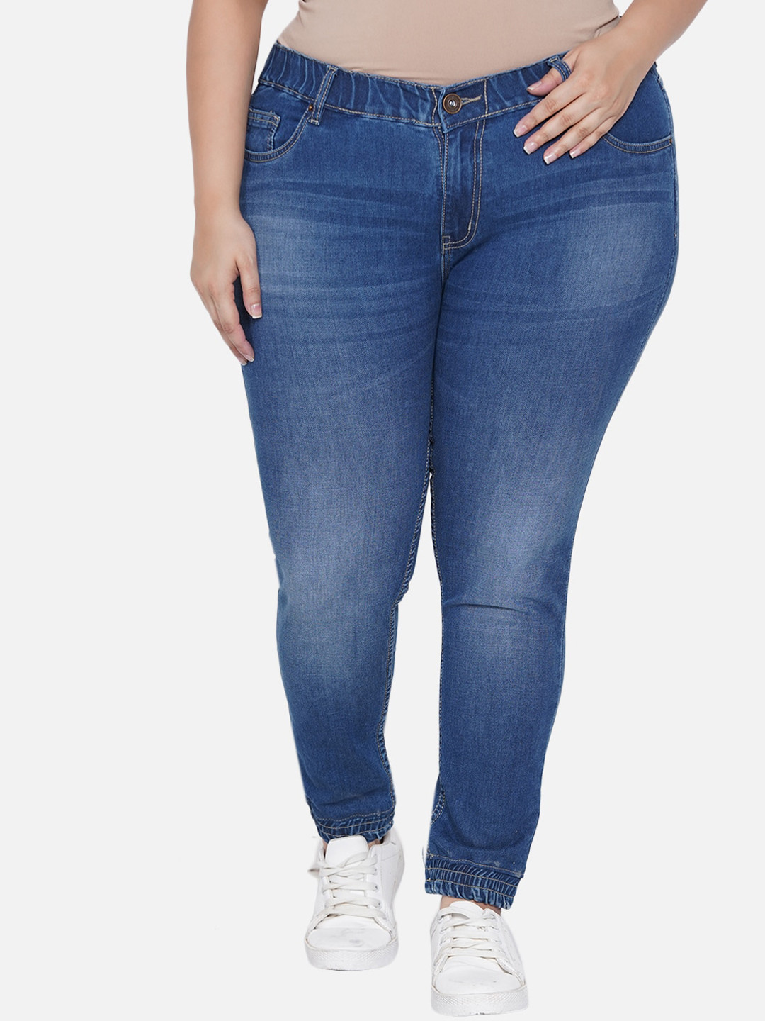 Kiaahvi by JOHN PRIDE Women Blue Skinny Fit Light Fade Stretchable Jogger Jeans