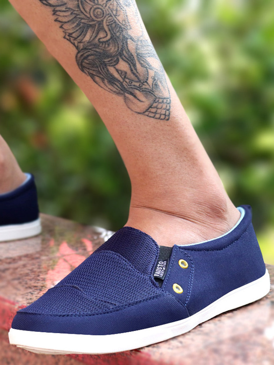 FAUSTO Men Blue Woven Design Slip-On Sneakers