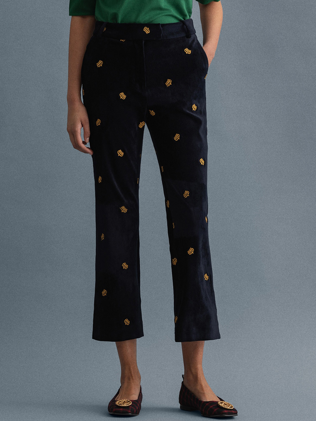 GANT Women Blue Embroidered Trousers