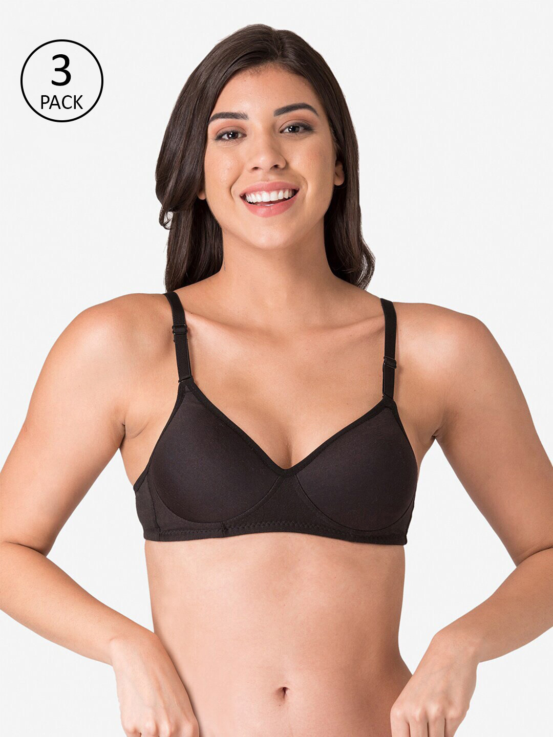 KOMLI Black Set of 3 T-shirt Bra - Lightly Padded