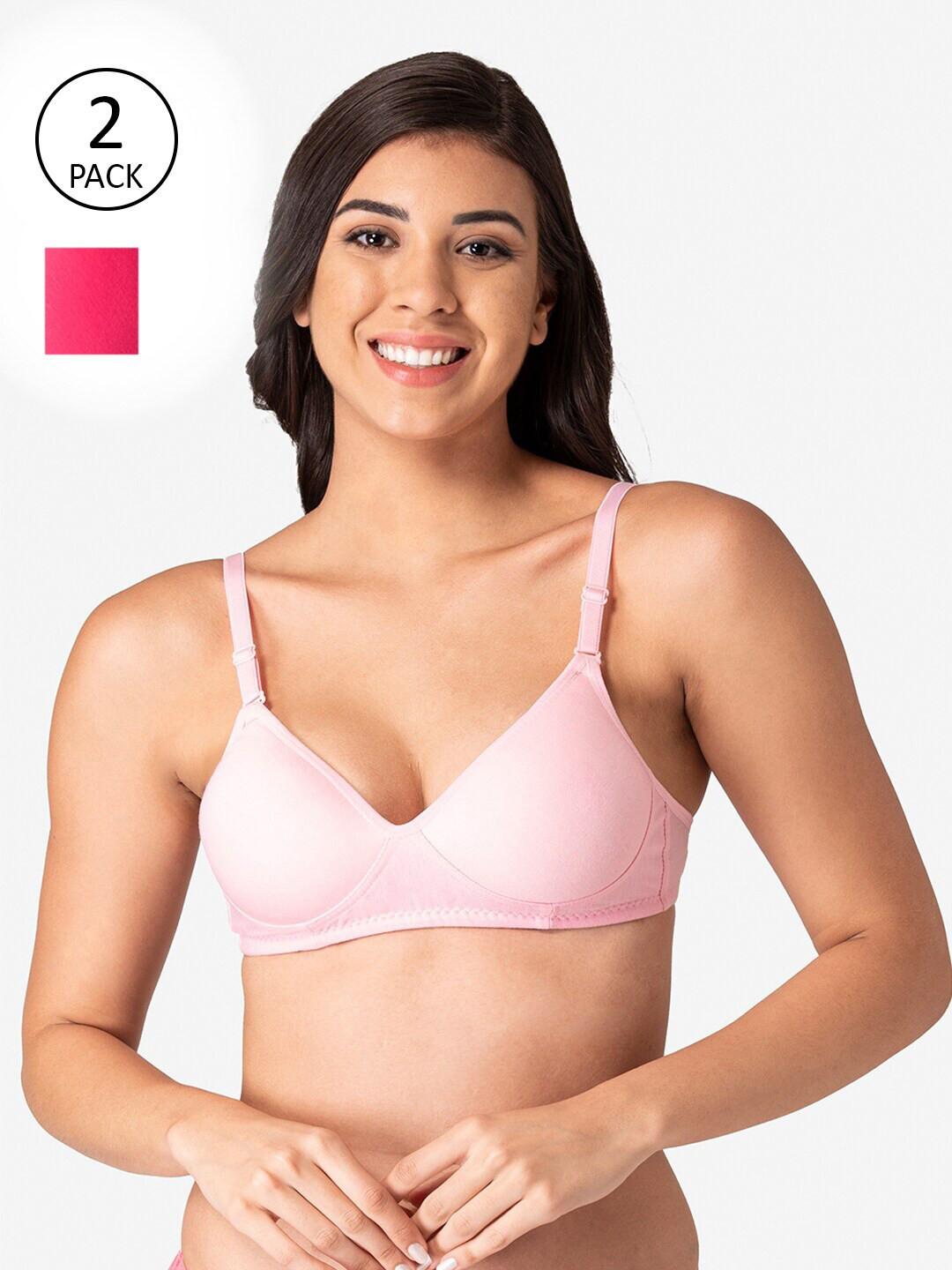 KOMLI Pack of 2 Pink & Magenta T-shirt Bras Lightly Padded