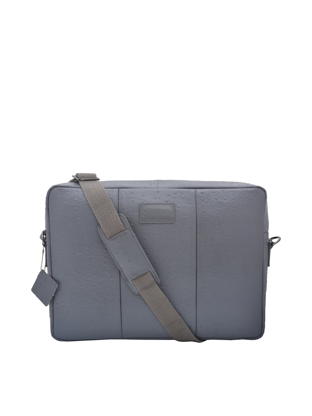 OLIVE MIST Unisex Grey Textured Genuine Leather Ostrich Print  Leather Laptop Bag