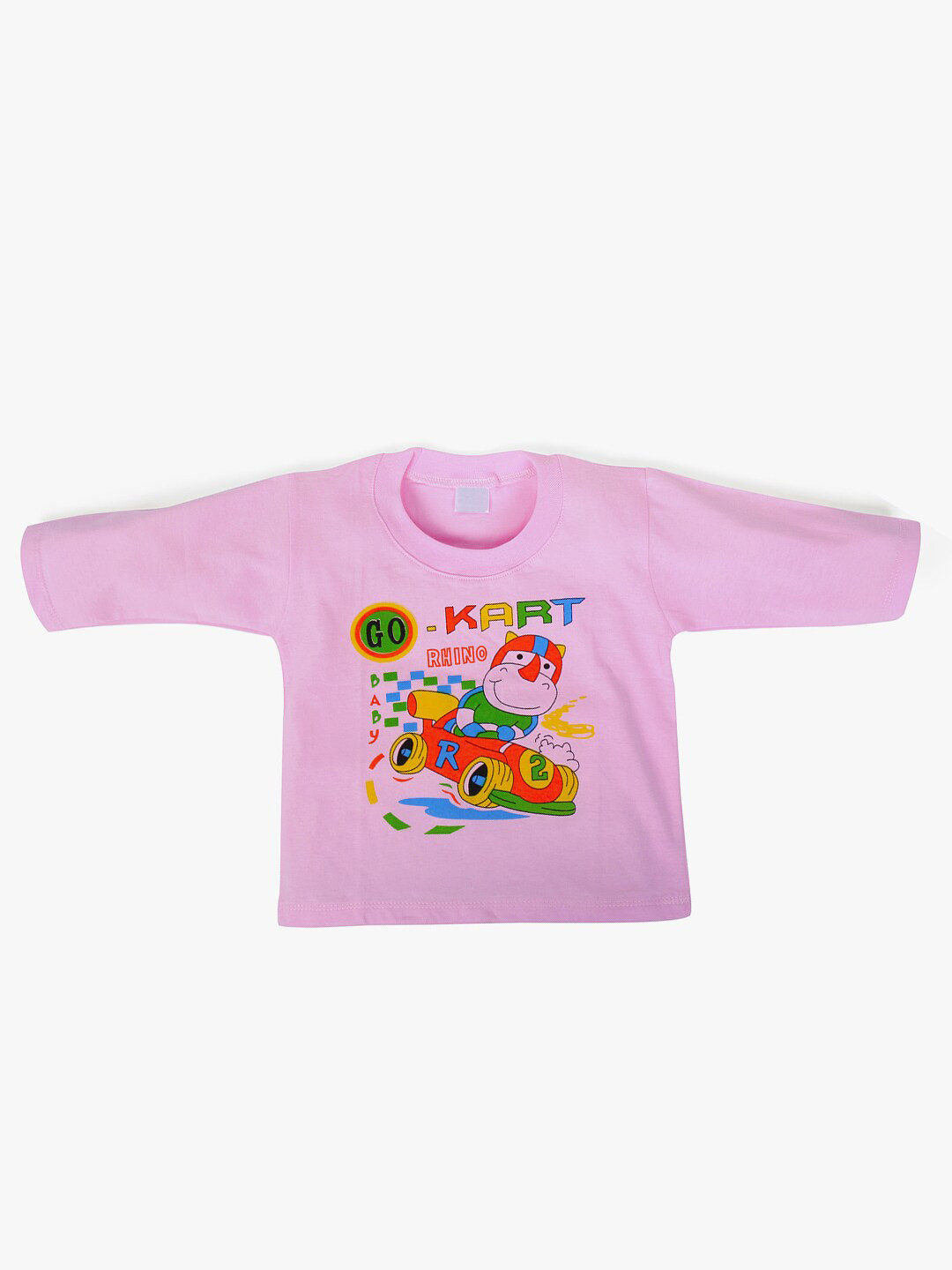 POKORY Infant Pink & Blue Graphic Print Cotton Running T-shirt