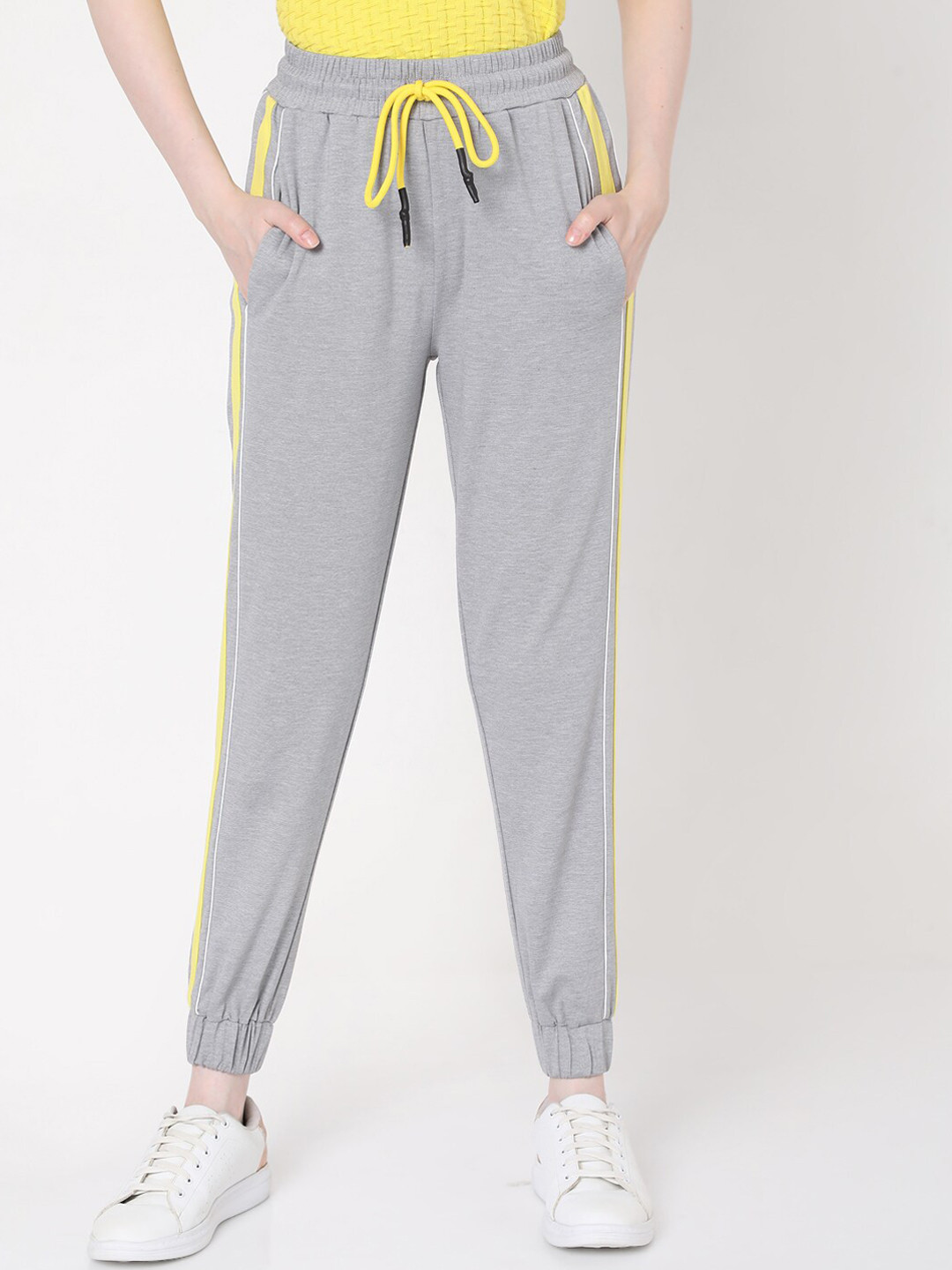 Vero Moda Women Grey Solid Joggers with Side Stripes