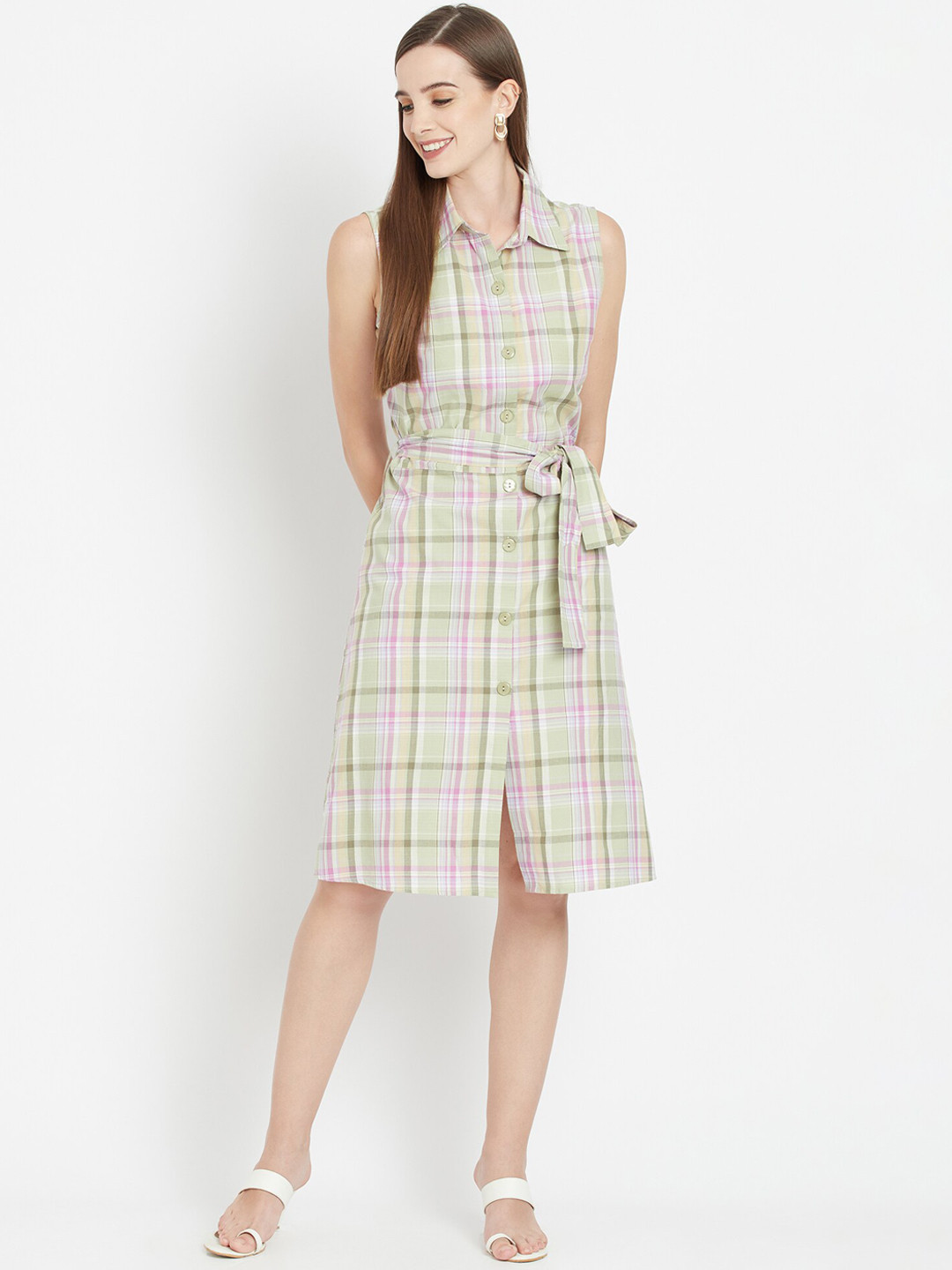 Purple State Green Checked Shirt Dress
