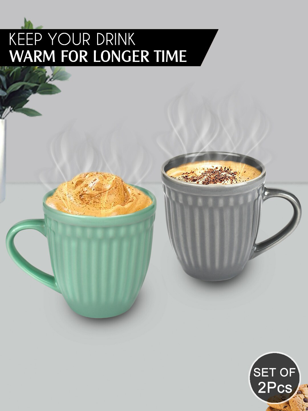 URBAN CHEF Taj Mahal Grey Textured Ceramic Handmade 2 Piece Mugs-350ml