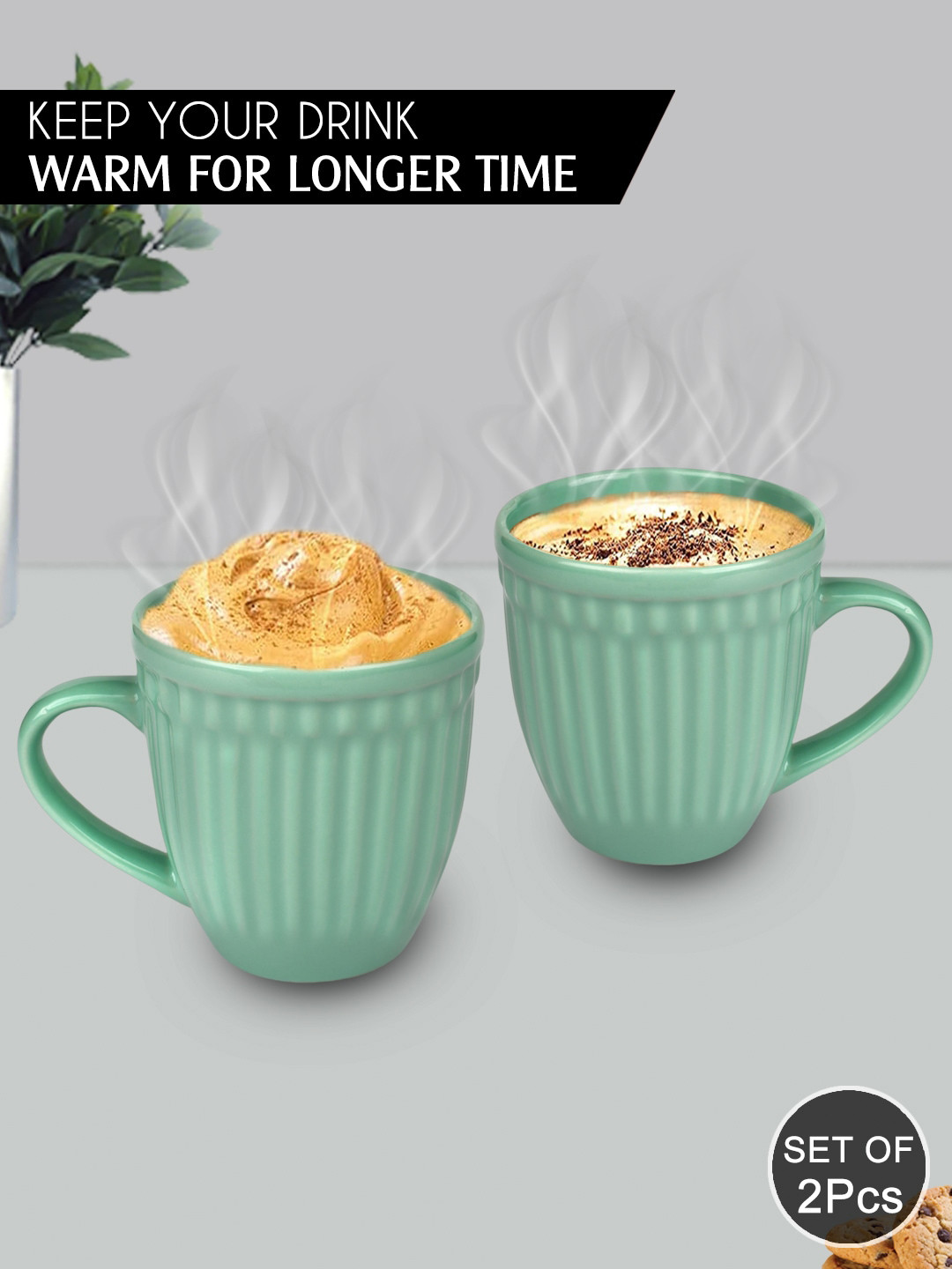 URBAN CHEF Sea Green Textured Ceramic Handmade 2 Piece Mugs-350ml