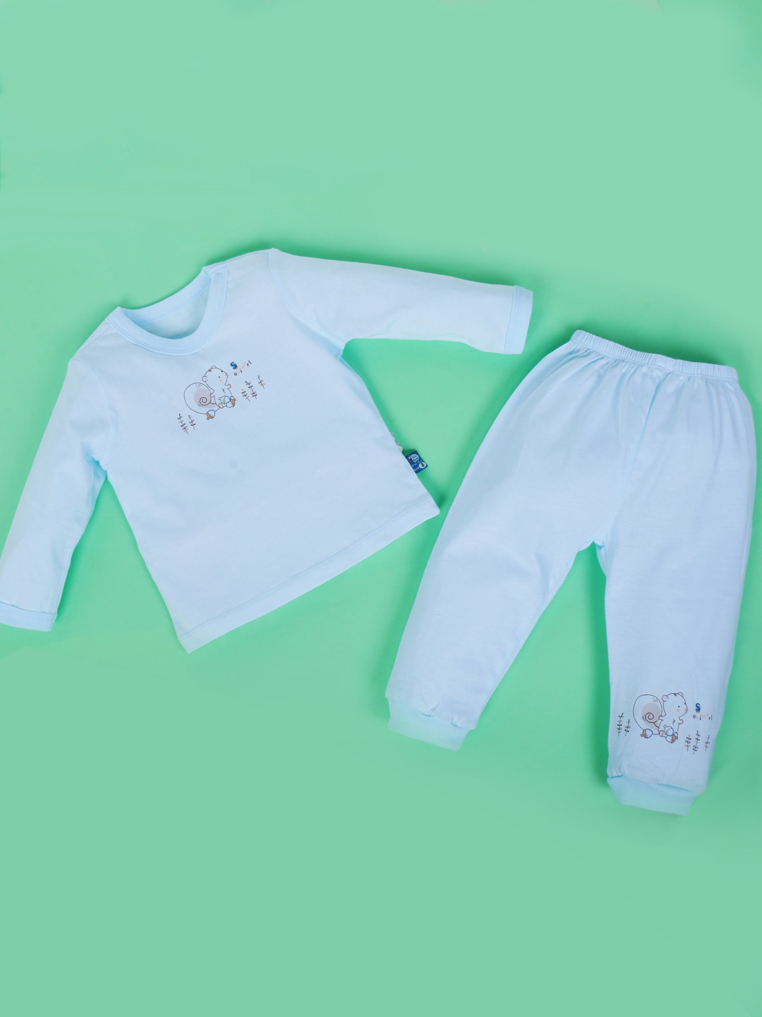 POKORY Kids Blue Printed Cotton Babysuit