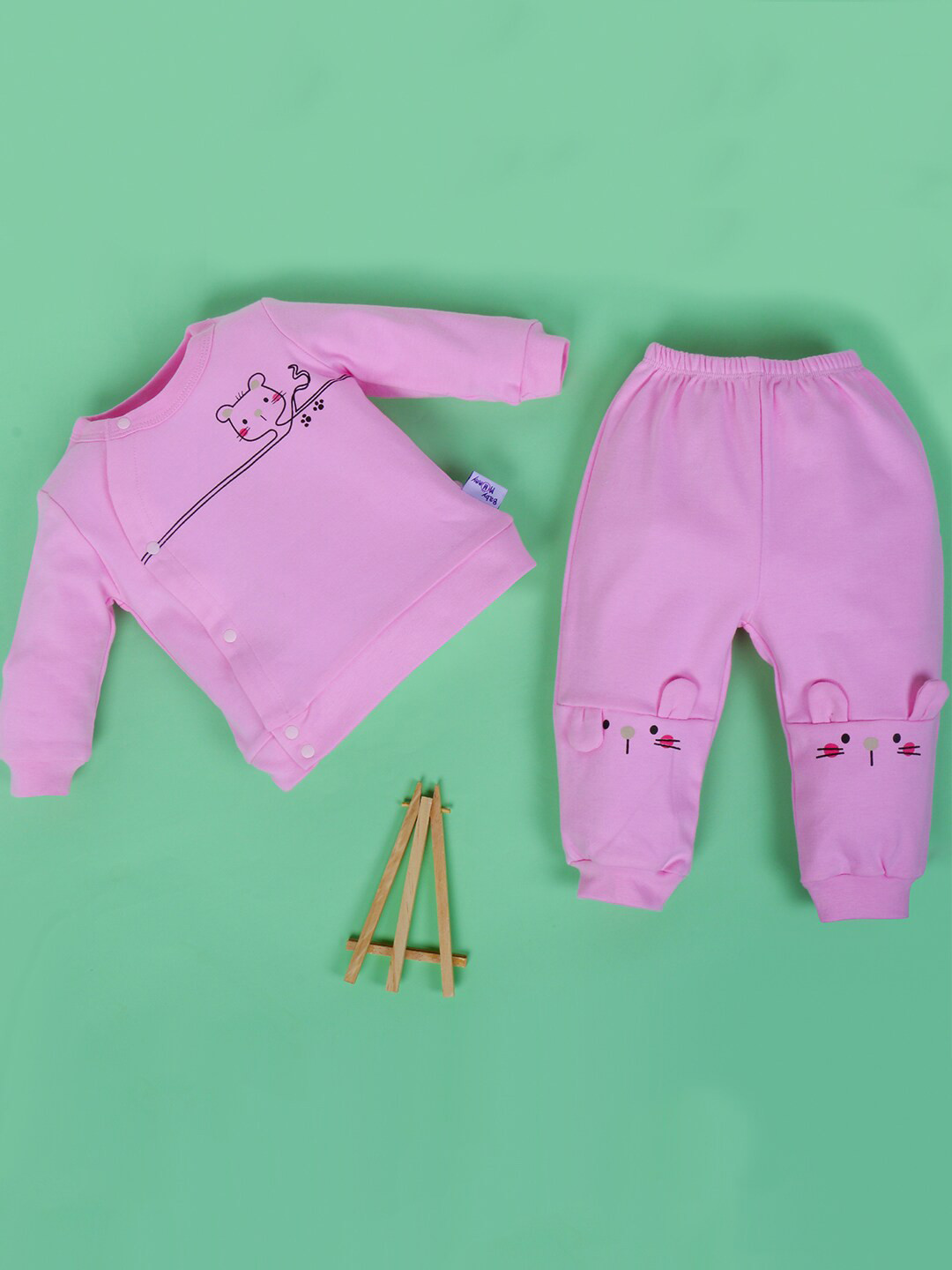 POKORY Kids Pink Printed Cotton Babysuit