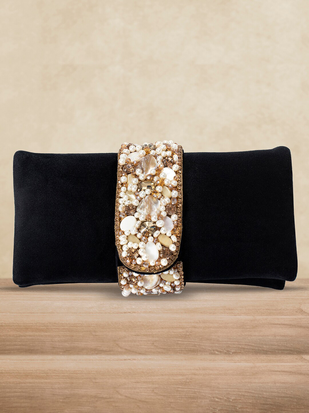 Peora Black & Gold-Toned Embellished Purse