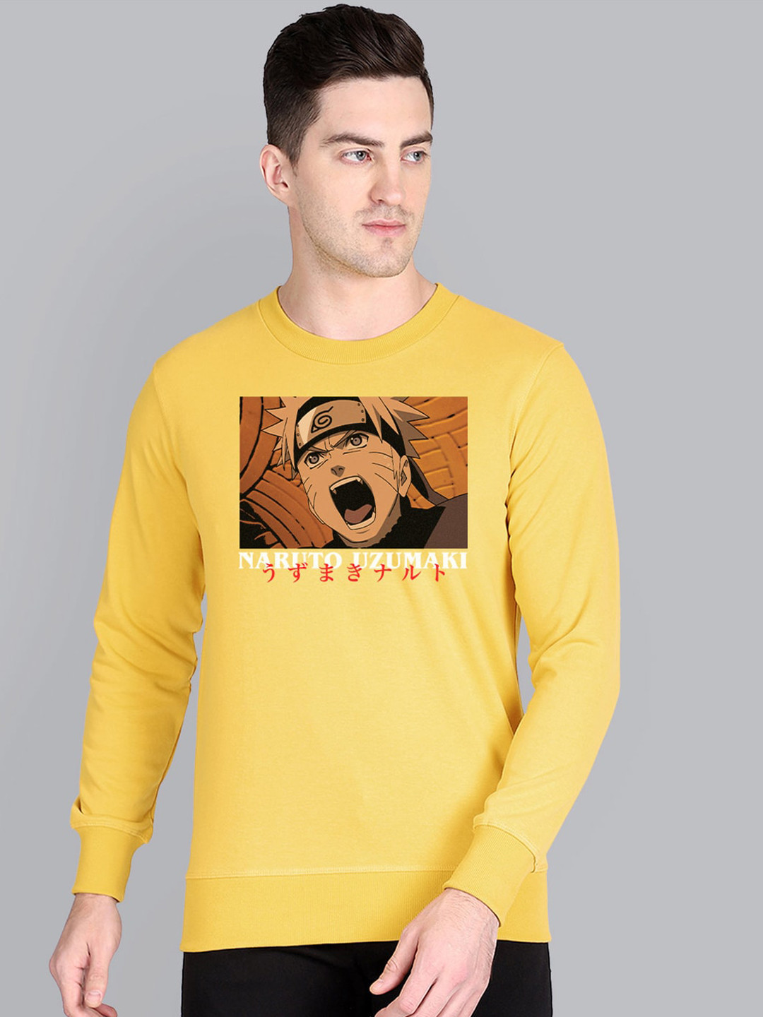 Free Authority Men Yellow & Brown Naruto Printed Sweatshirt
