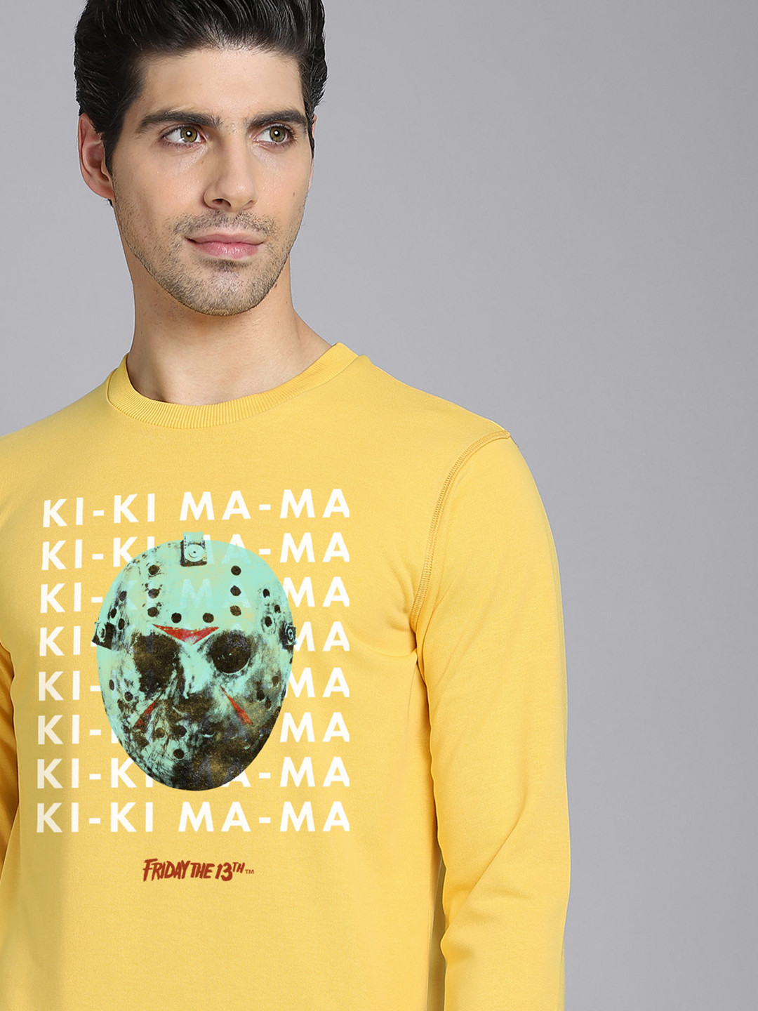 Free Authority Friday The 13Th Men Yellow & Green Printed Sweatshirt