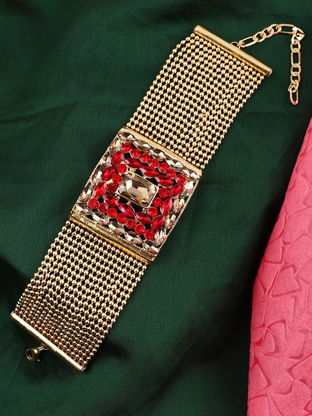 ANIKAS CREATION Women Gold-Toned & Red Brass Gold-Plated Wraparound Bracelet