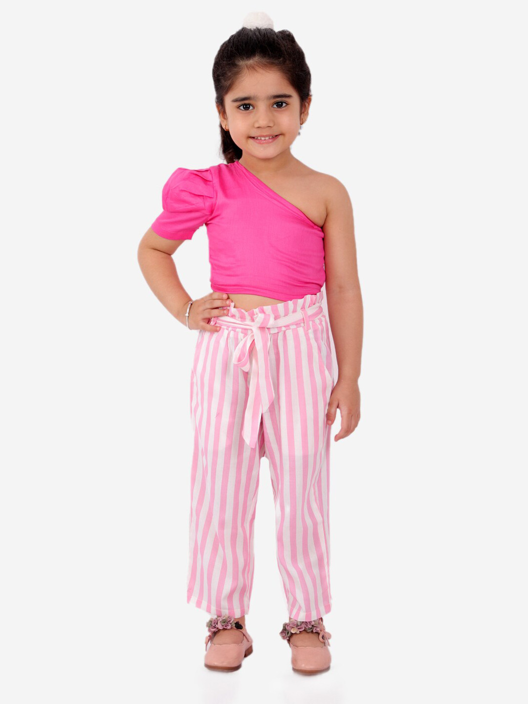 Fairies Forever Girls Pink One-Shoulder Top with Trousers