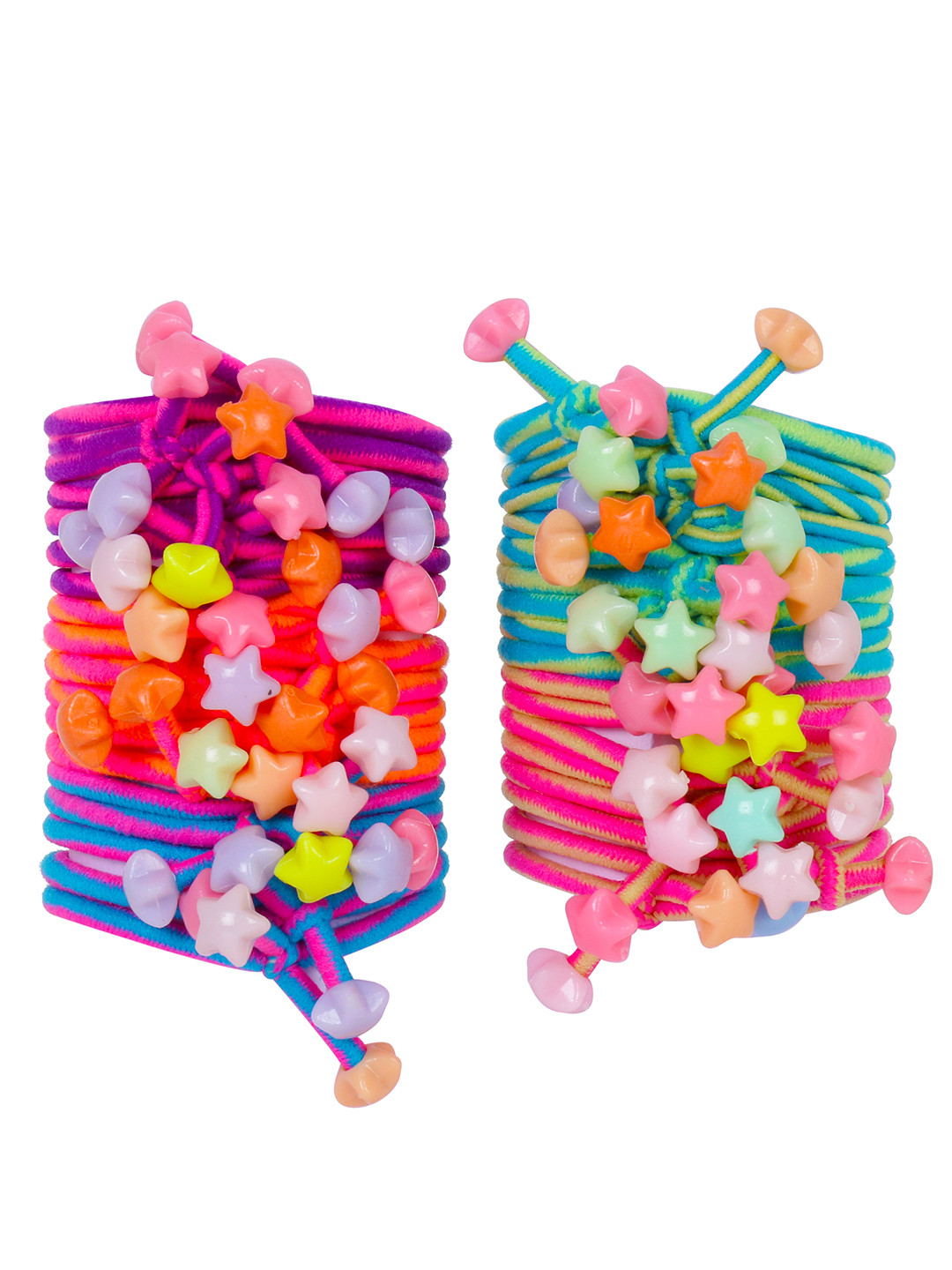 Yellow Chimes Girls Set Of 50 Multicoloured Beaded Ponytail Holders
