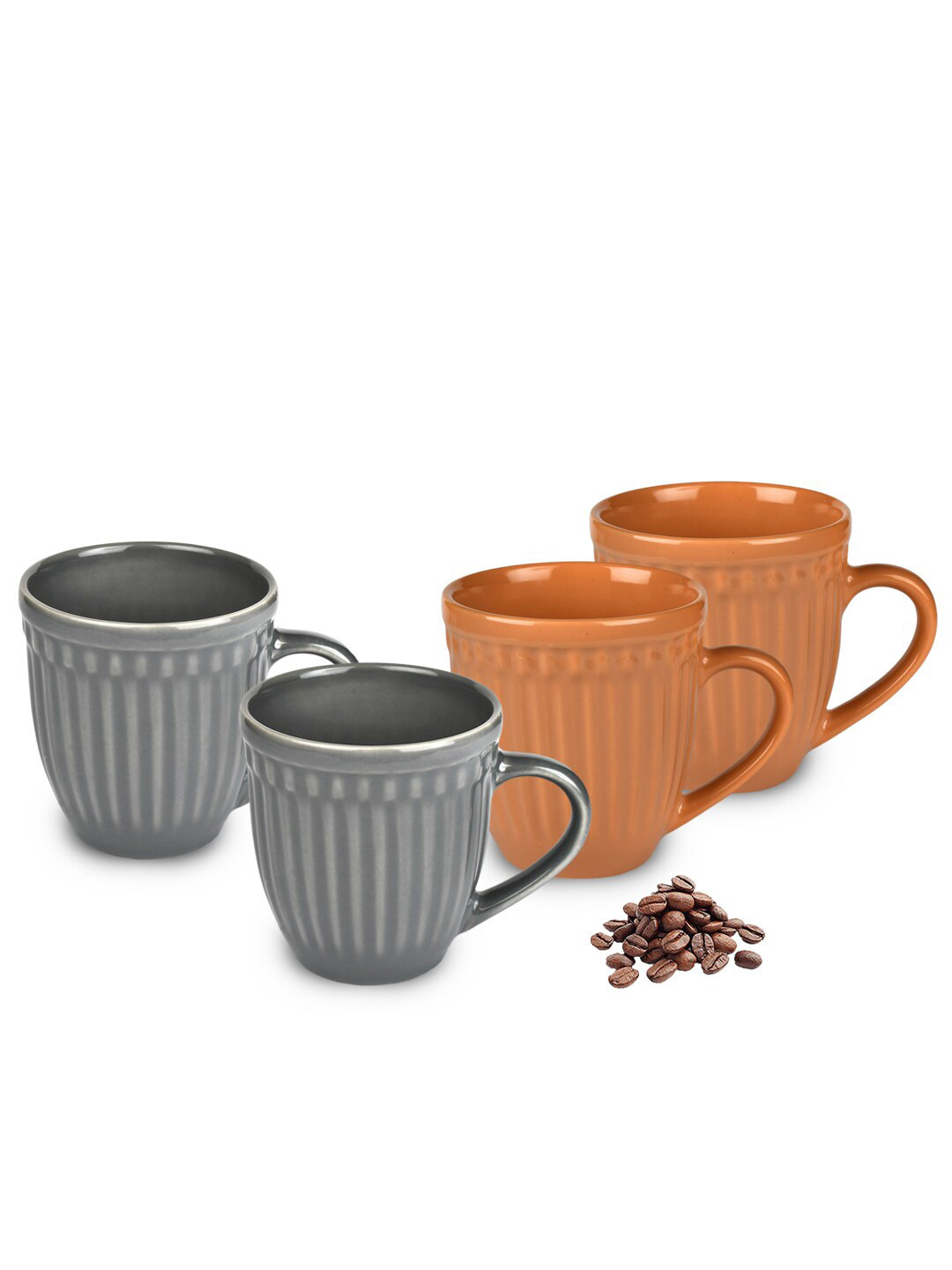 URBAN CHEF Indian Grey Textured Ceramic Handmade 4 Piece Mugs-350ml