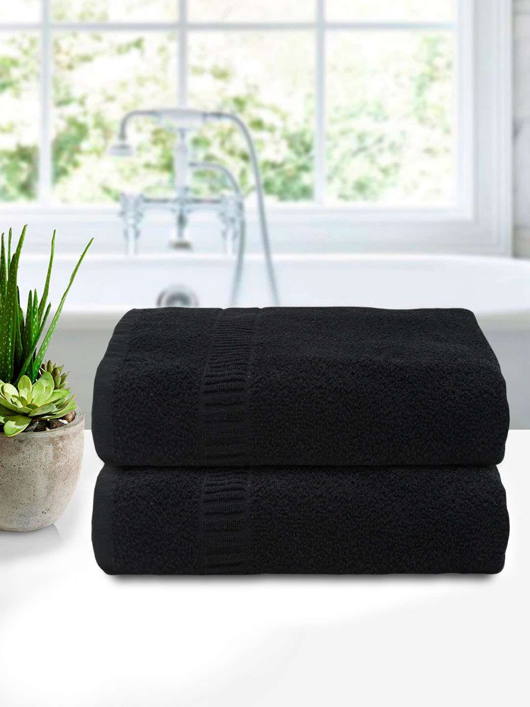 Kuber Industries Black Pack of 2 Soft Cotton 400 GSM Bath Towel