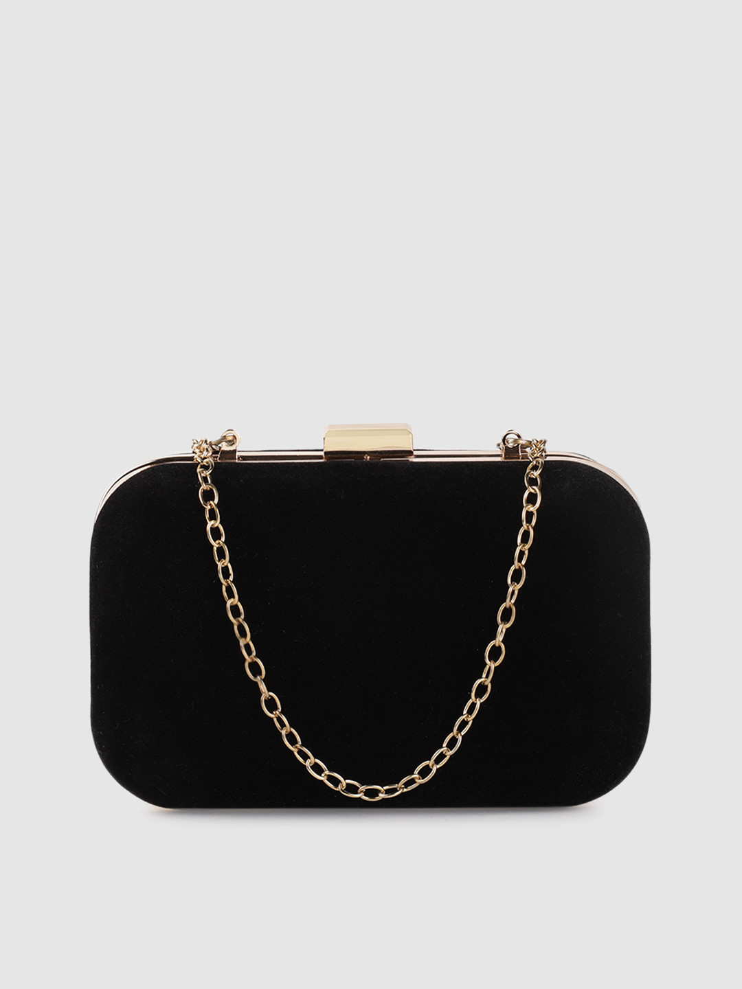 Lino Perros Black Solid Velvet Finish Box Clutch