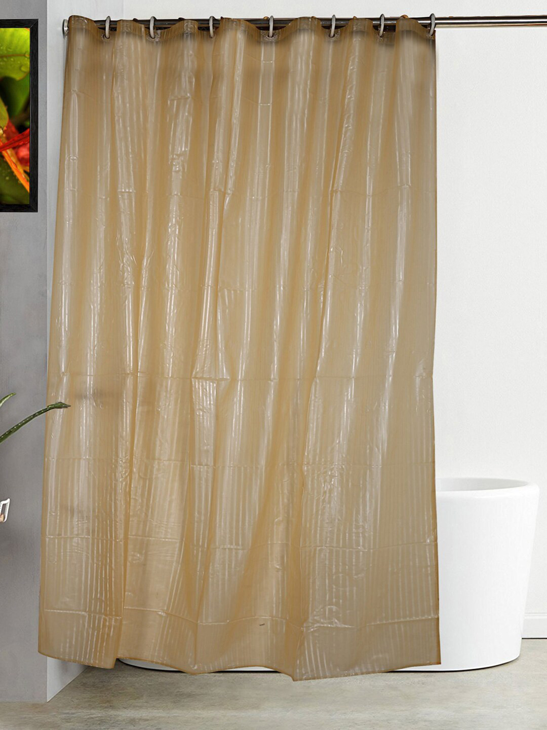 Kuber Industries Beige PVC Waterproof Shower Curtain