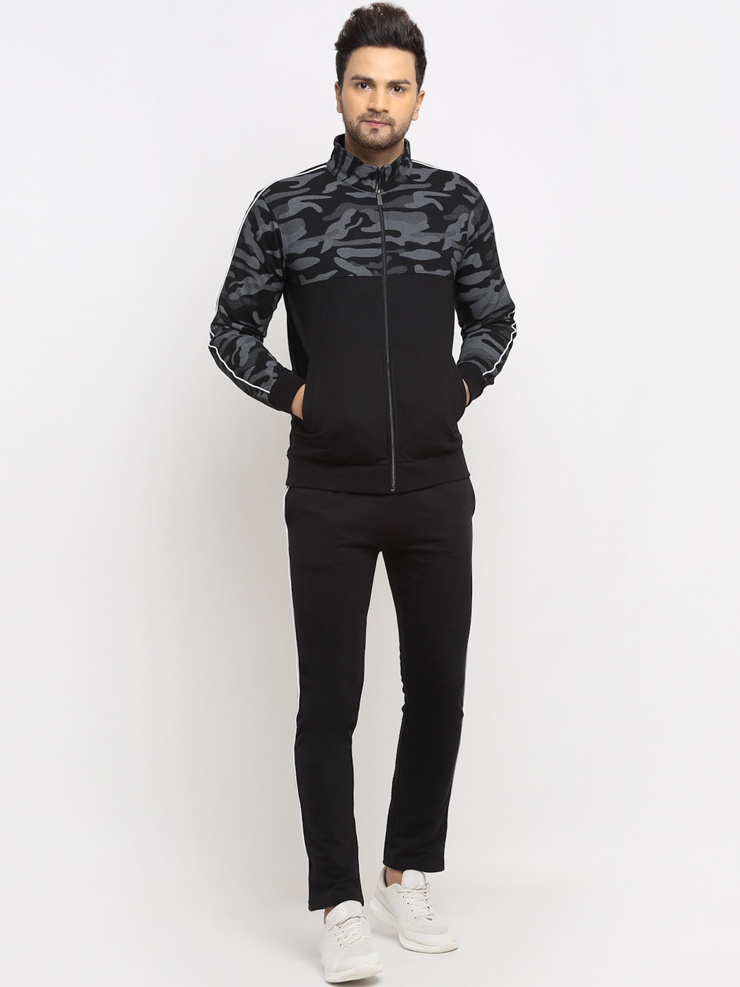 WILD WEST Men Black Fleece Zipper Tracksuit