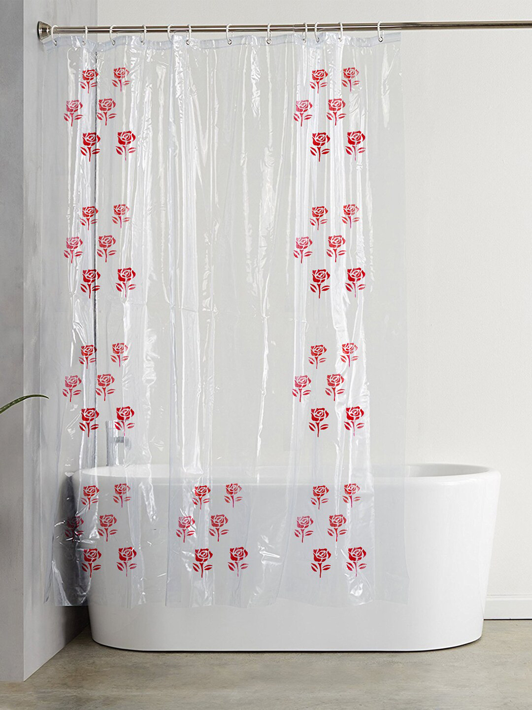 Kuber Industries Transparent Printed Shower Curtains With Hooks