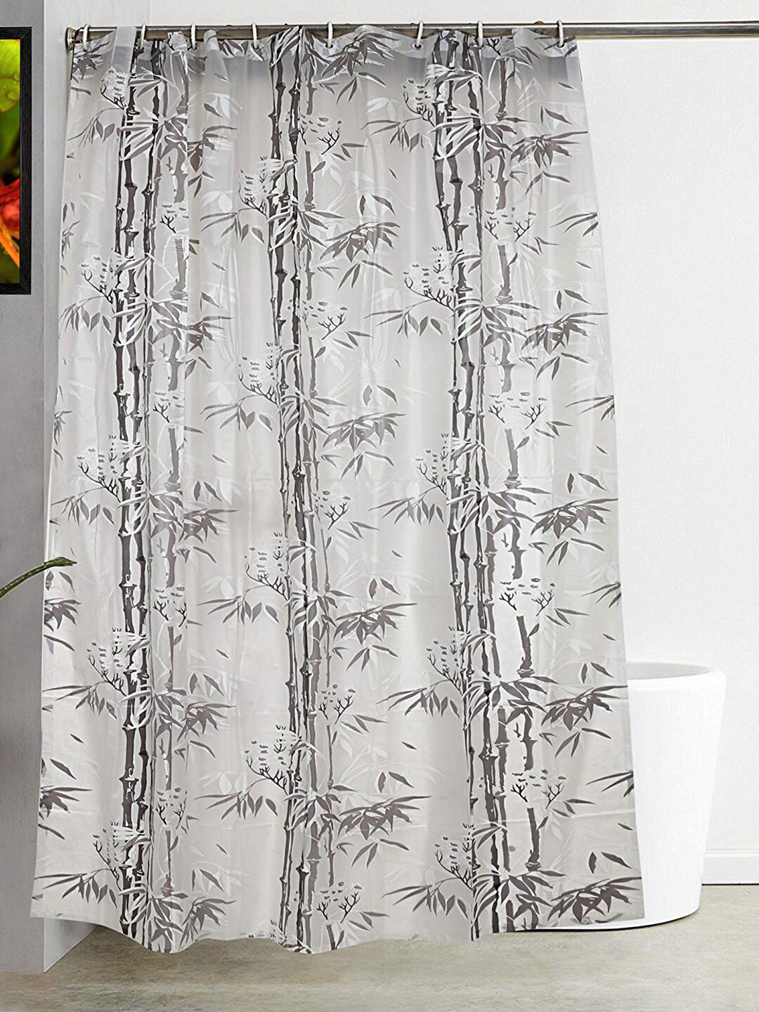 Kuber Industries Transparent & Grey Bamboo Printed Waterproof Shower Curtain