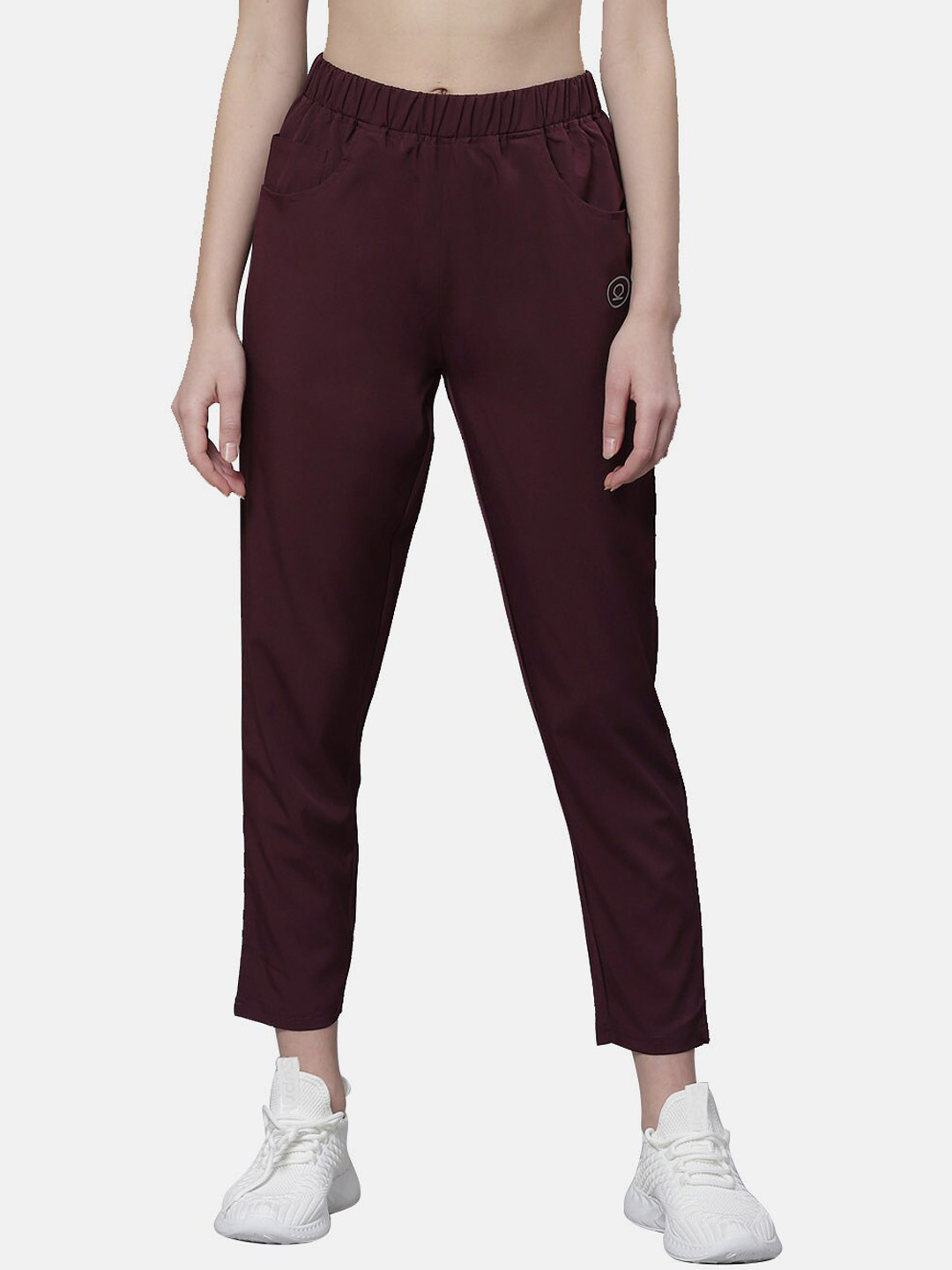 CHKOKKO Women Maroon Solid Anti-Micro Bacterial Track Pants