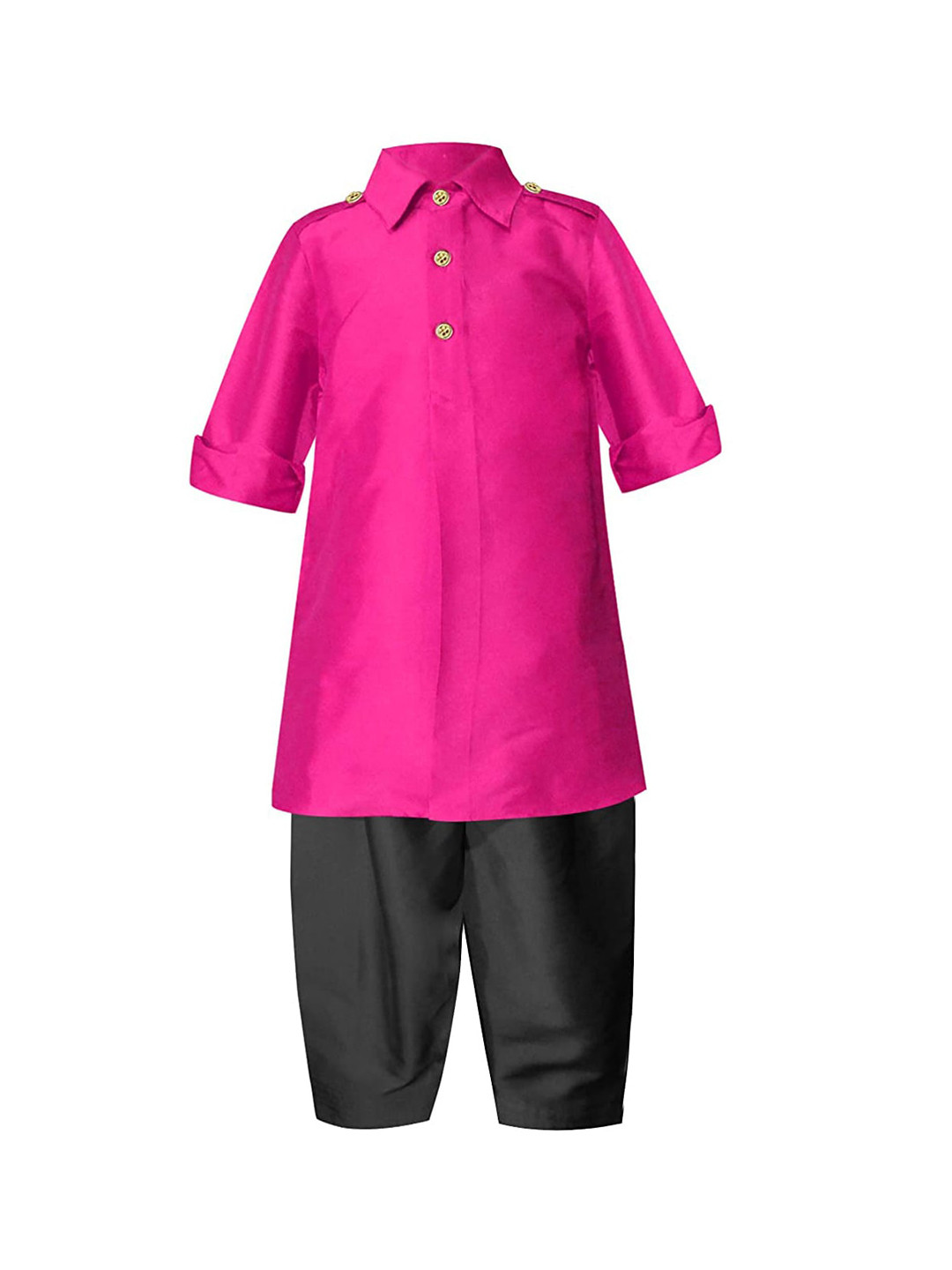 A T U N Boys Fuchsia & Black Regular Pathani Kurta with Pyjamas