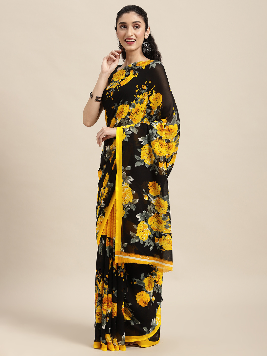 Moda Rapido Black & Yellow Floral Saree