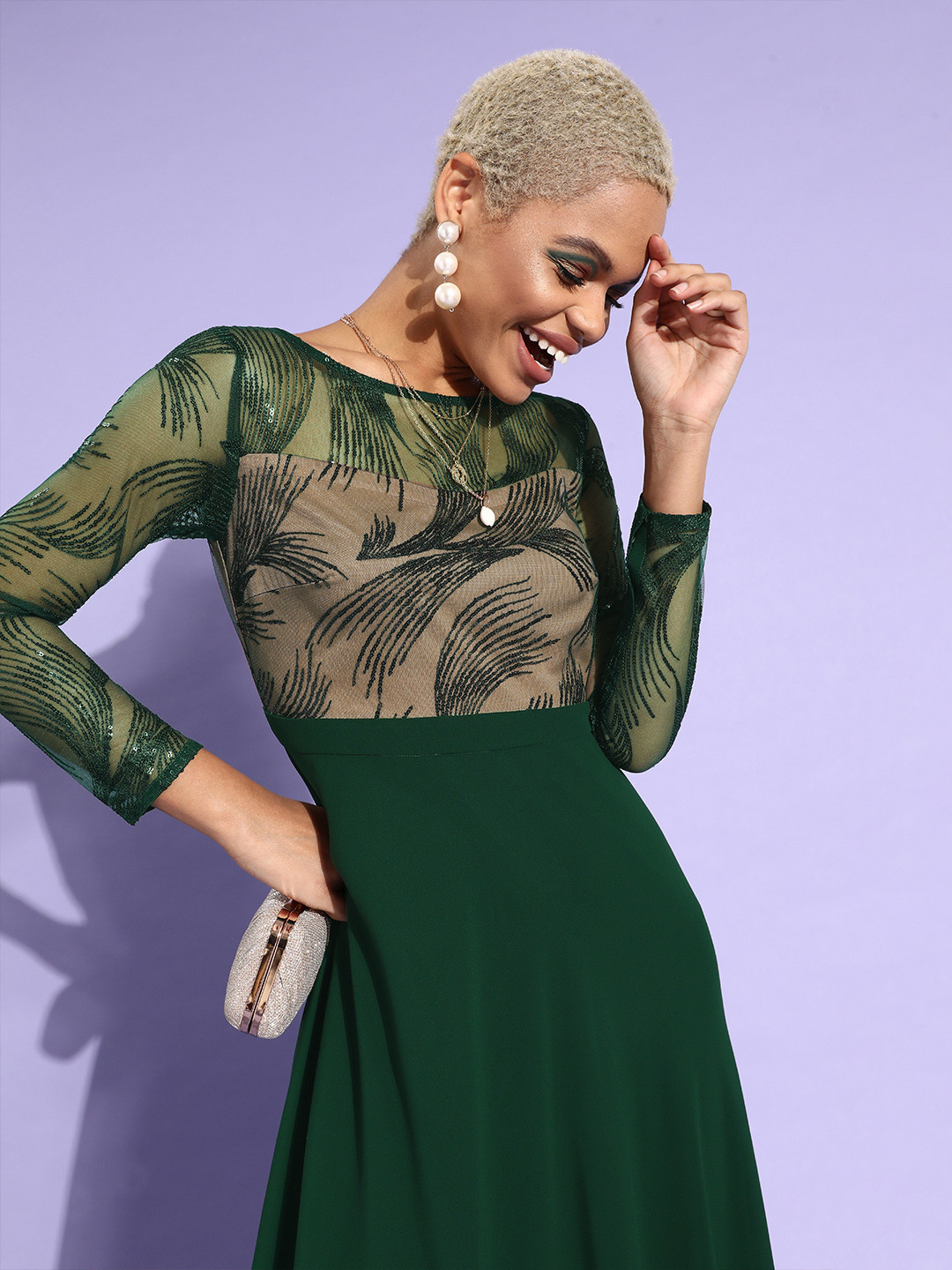 Miss Chase Green Sequin Empire Style Gown