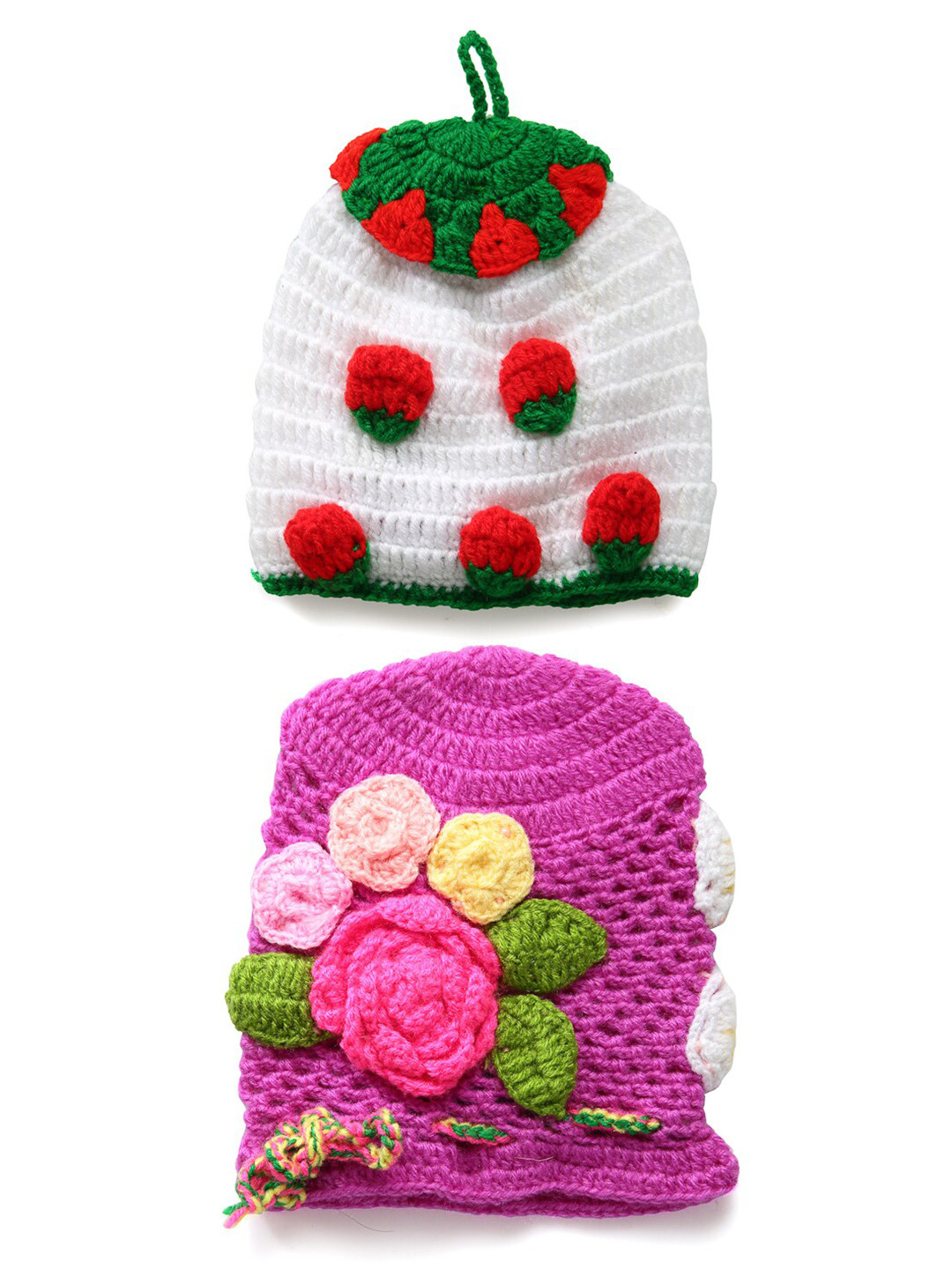 CHUTPUT Kids Set of 2 White & Purple Embroidered Beanie