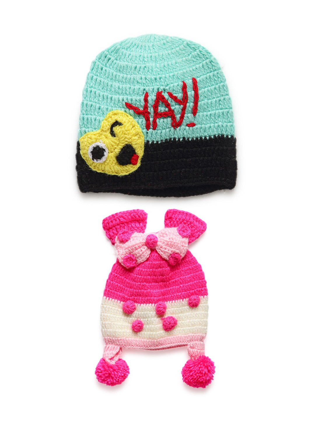 CHUTPUT Kids Set of 2 Pink & Blue Embroidered Beanie