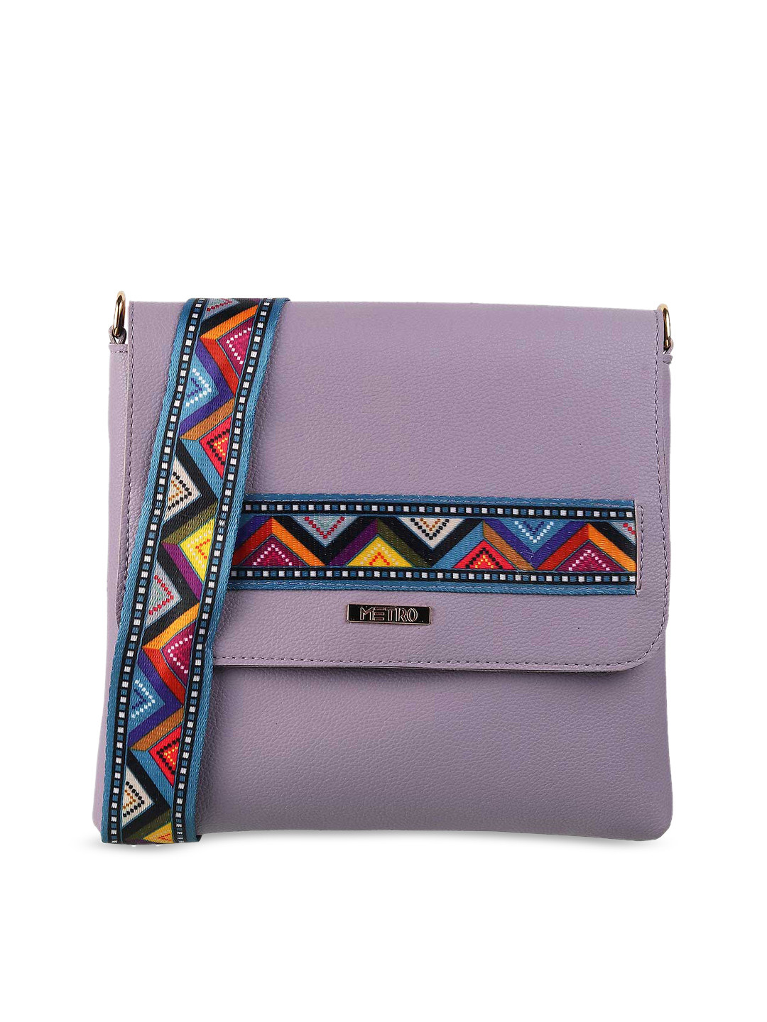 Metro Purple Geometric Embellished PU Structured Sling Bag