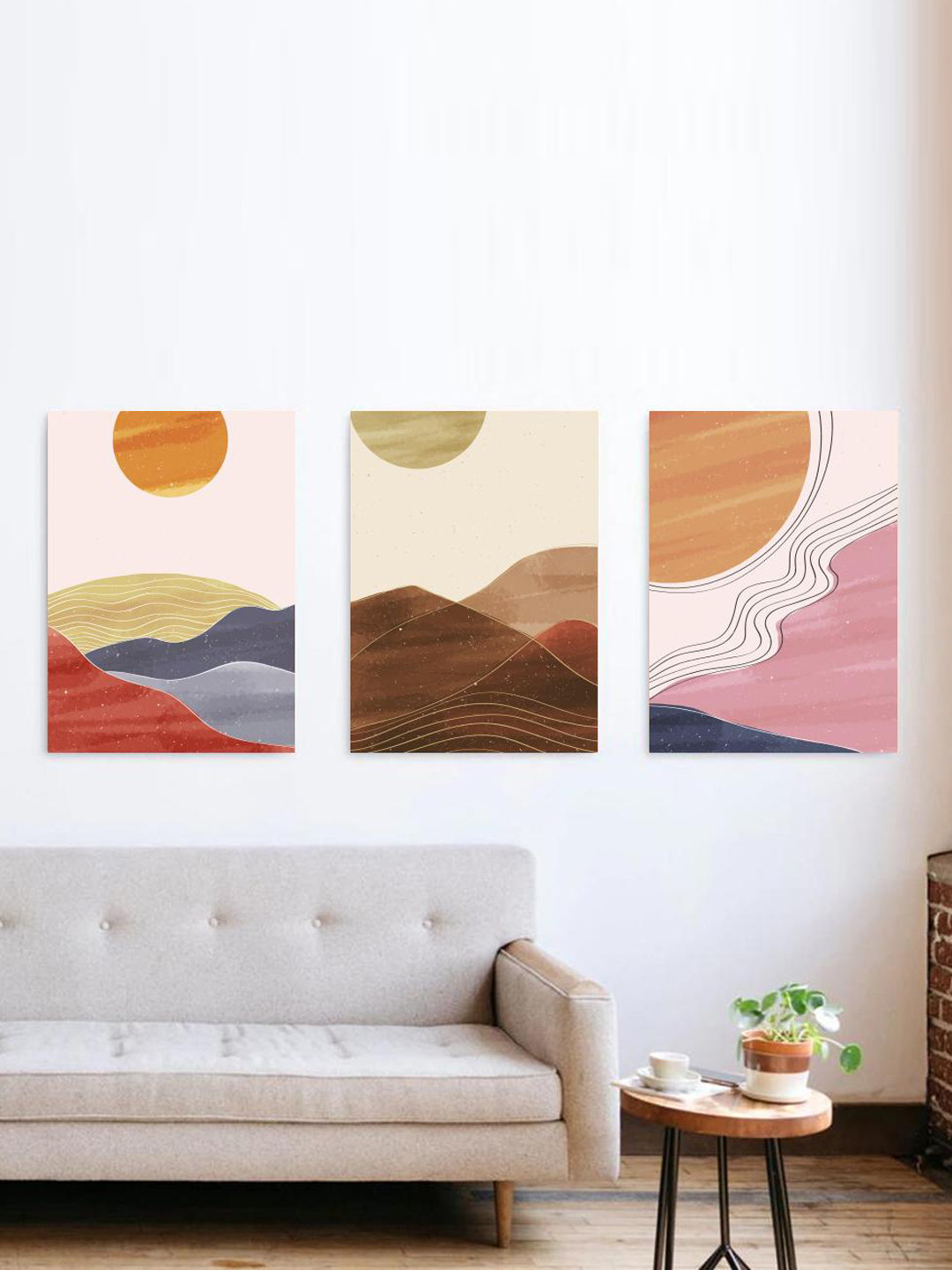 THE ARTMENT Set Of 3 Pink & Red Connection Digital Printed Matte Finish Canvas Wall Arts
