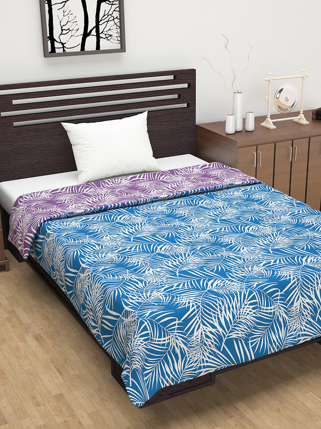 Divine Casa Purple & Blue Floral AC Room 120 GSM Single Bed Dohar