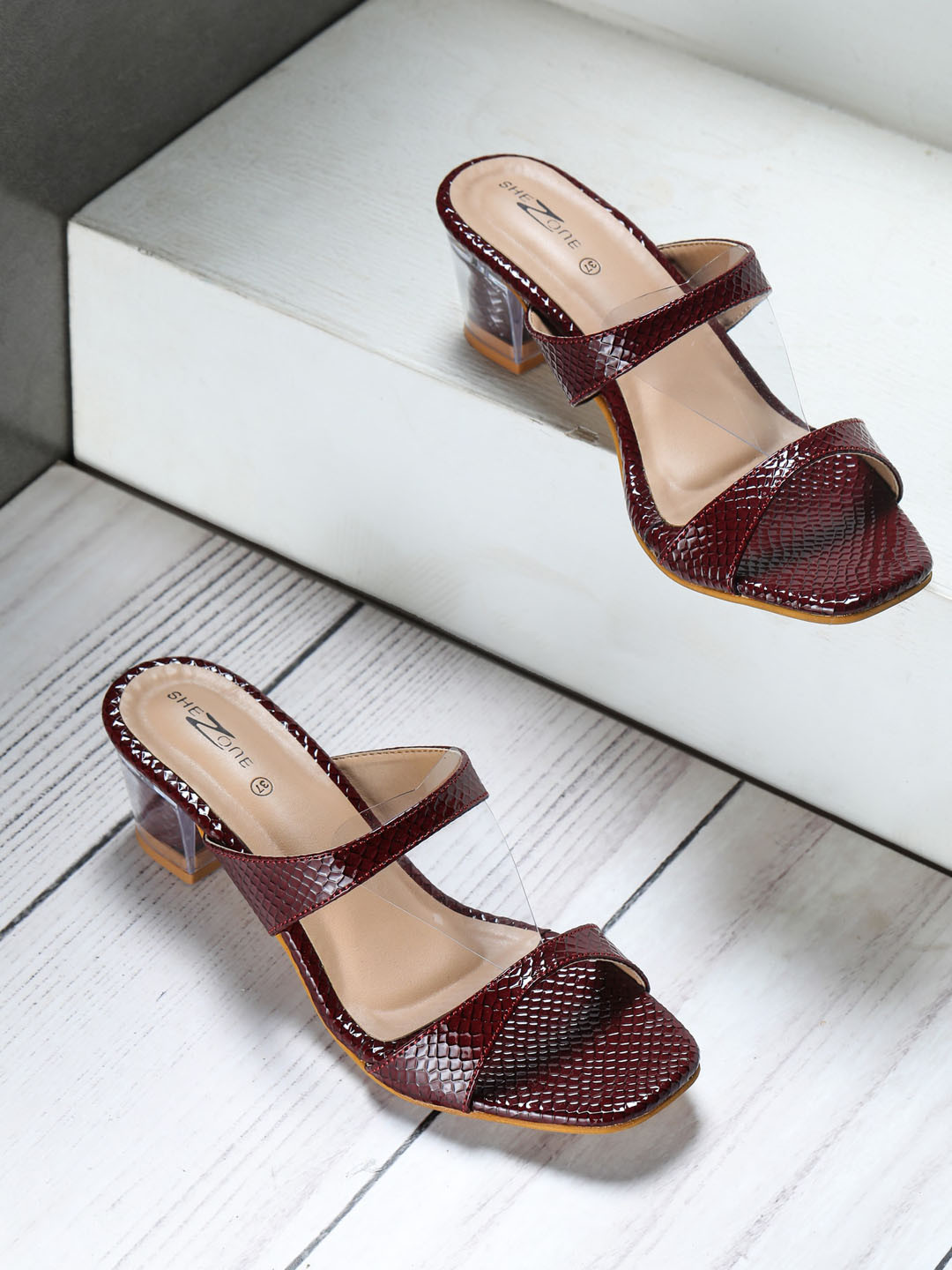 Shezone Maroon Block Sandals