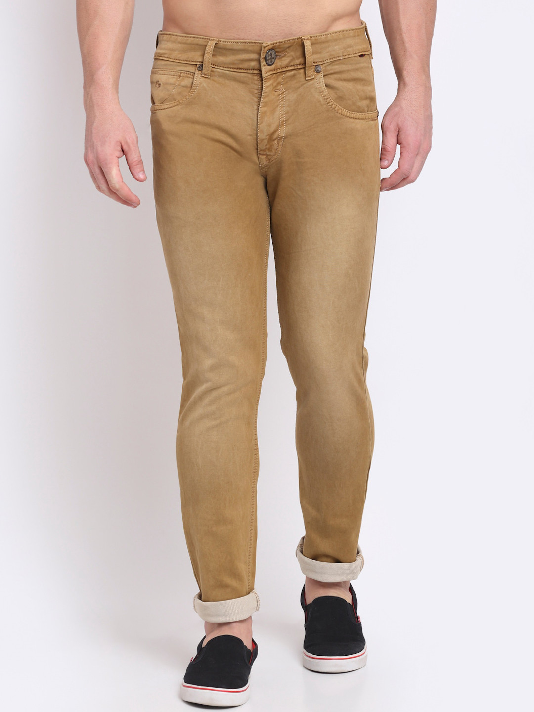 Cantabil Men Khaki Light Fade Stretchable Jeans