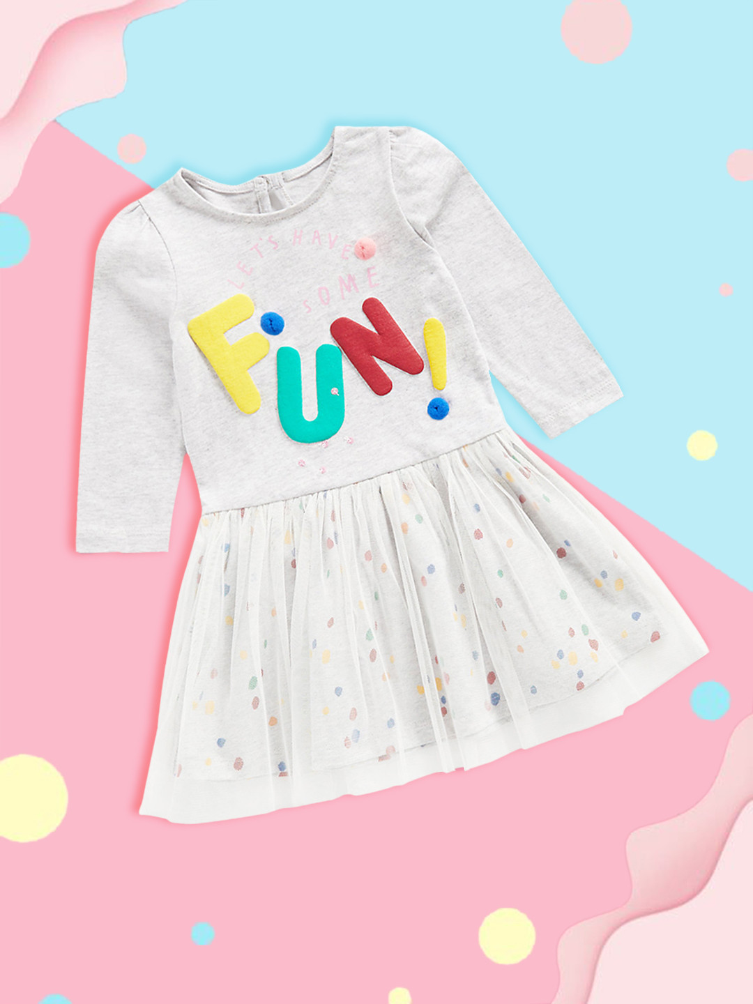 mothercare Infant Girl Grey Printed Pure Cotton Dress