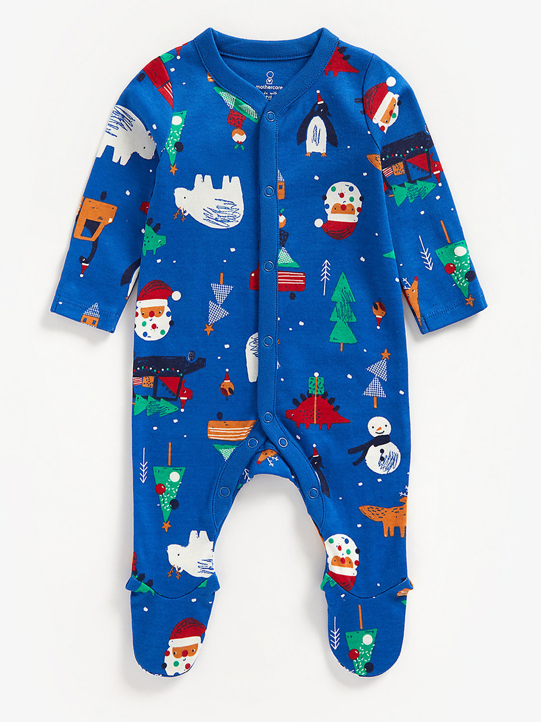mothercare Infant Boy Blue Printed Pure Cotton Sleepsuit