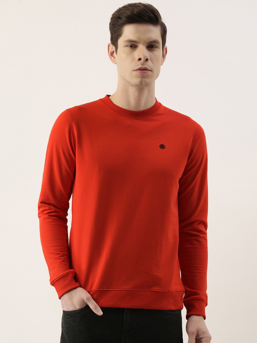 Peter England Casuals Men Red Solid Sweatshirt
