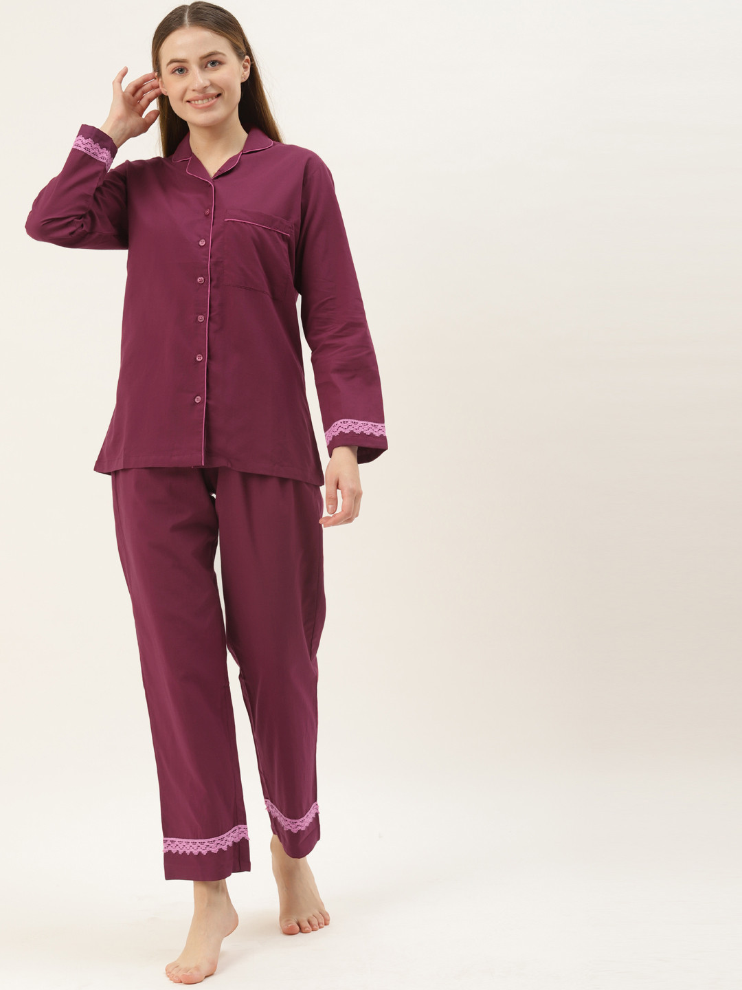 Ikk Kudi by Seerat Women Magenta Shirt Cotton Night suit