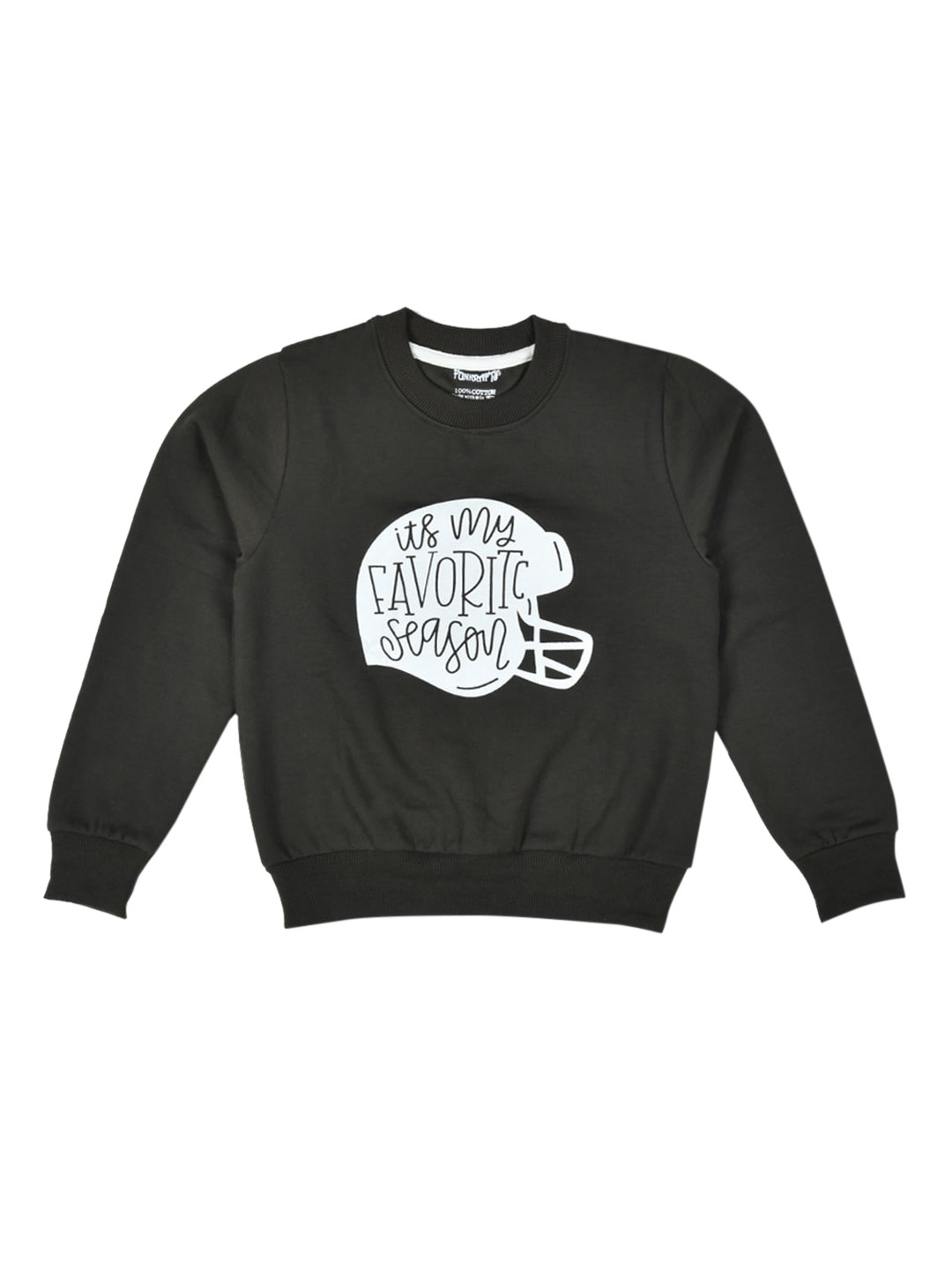 FUNKRAFTS Unisex Kids Olive Green Printed Fleece Sweatshirt