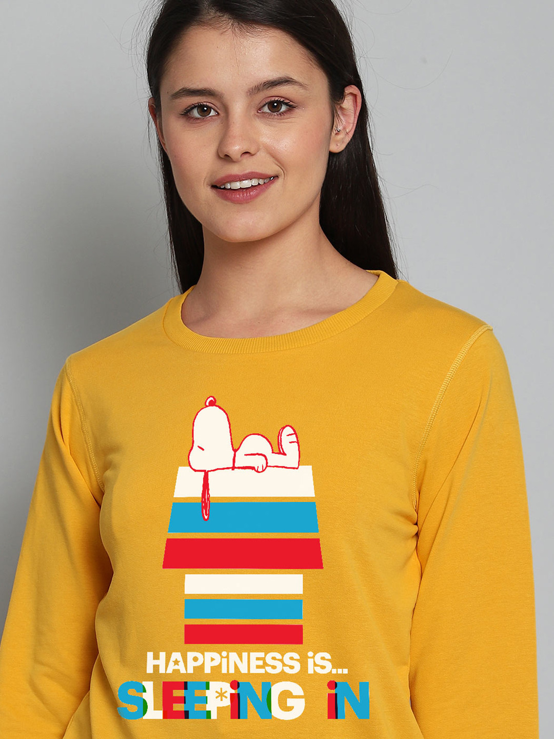 Free Authority Women Yellow Peanuts Printed Sweatshirt