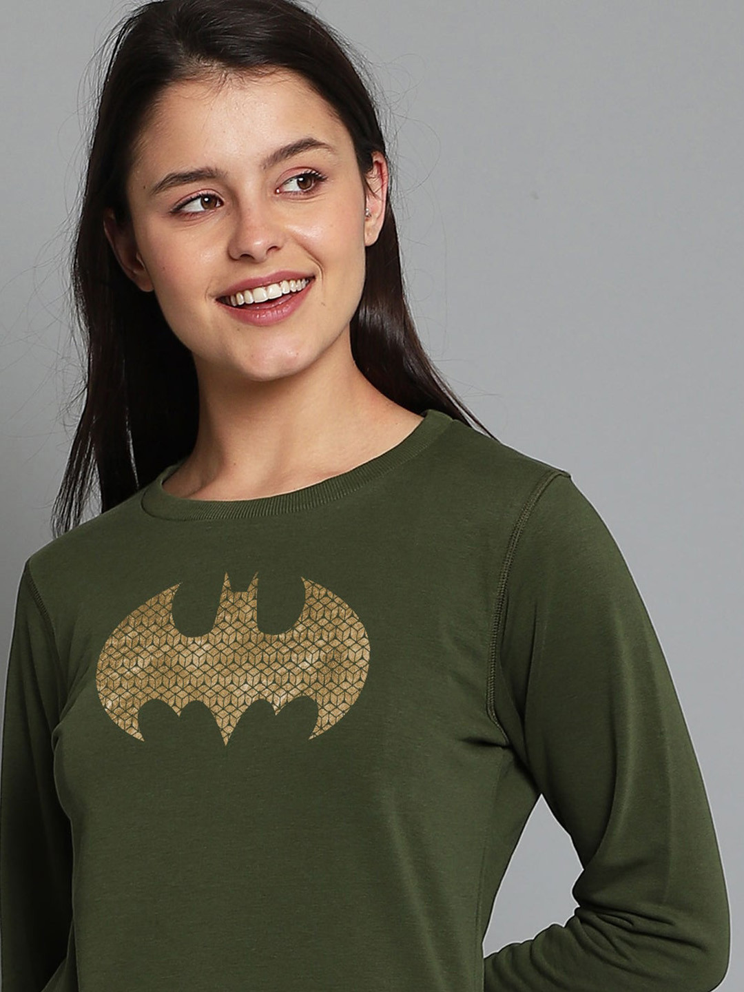 Free Authority Women Green Batman Printed Sweatshirt