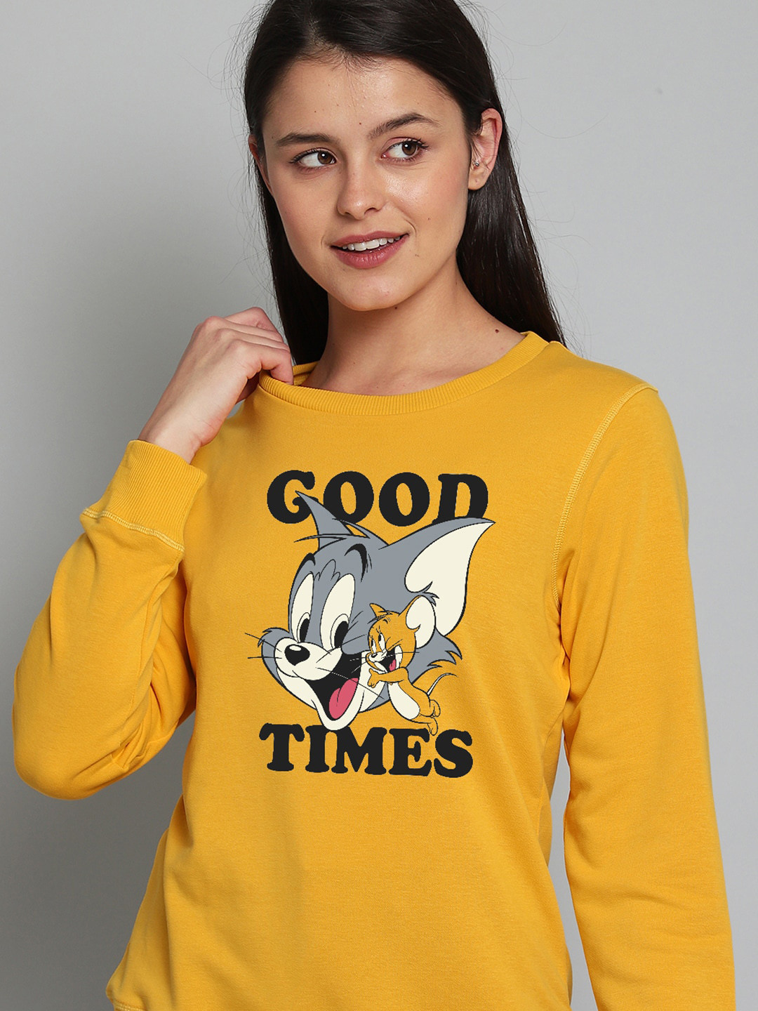 Free Authority Tom & Jerry Women Yellow Printed Sweatshirt