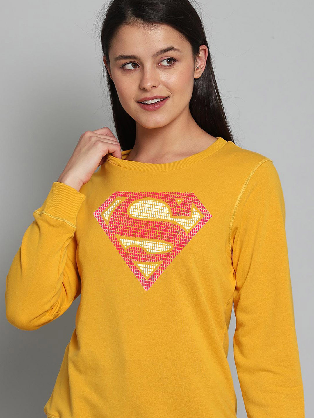 Free Authority Women Yellow Superman Printed Sweatshirt
