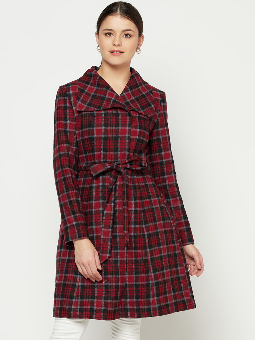 Owncraft Women Red Checked Wool Overcoat