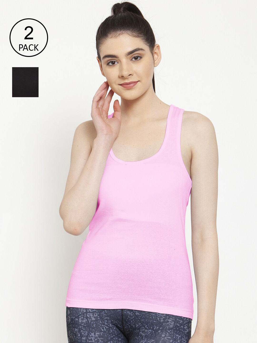 Friskers  Pack Of 2 Black & Pink Tank Top